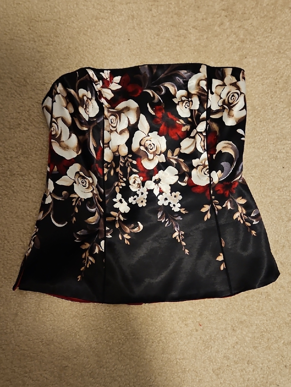 White House Black Market Red and Black Strapless Bustier